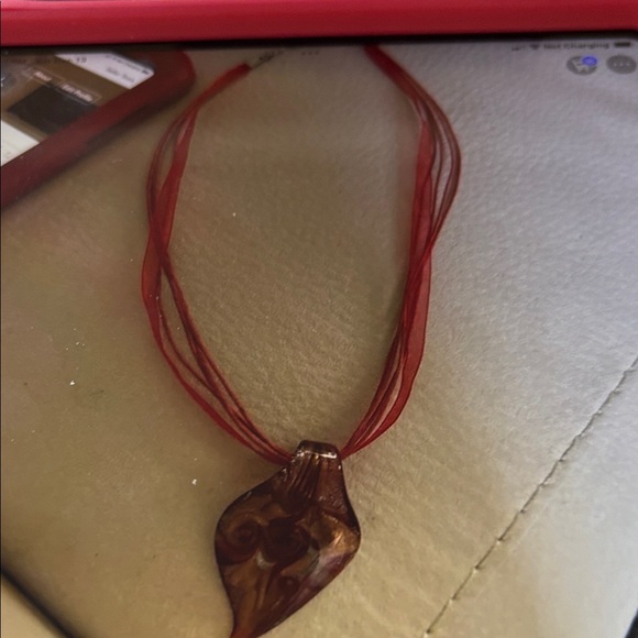 Murano Red and Gold Glass Pendant Necklace - Picture 4 of 6